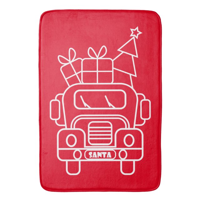 Outline Christmas truck Santa car front view Bath Mat (Front Vertical)