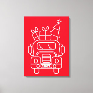 Outline Christmas truck Santa car front view Canvas Print