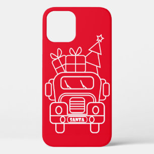 Outline Christmas truck Santa car front view iPhone 12 Case