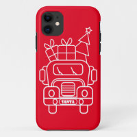 Outline Christmas truck Santa car front view