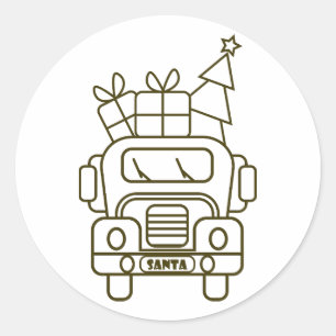 Outline Christmas truck Santa car front view Classic Round Sticker