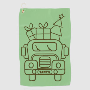 Outline Christmas truck Santa car front view Golf Towel