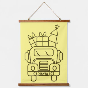 Outline Christmas truck Santa car front view Hanging Tapestry