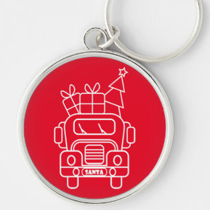 Outline Christmas truck Santa car front view Keychain