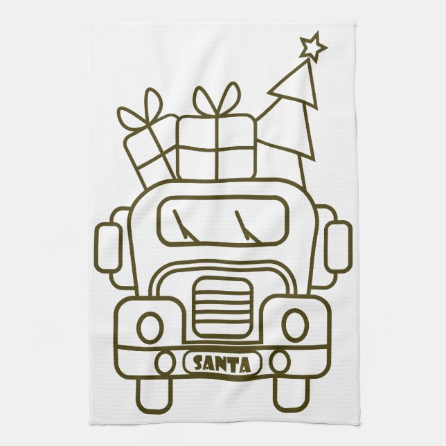 Outline Christmas truck Santa car front view Kitchen Towel (Vertical)