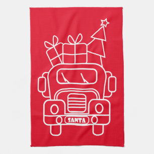 Outline Christmas truck Santa car front view Kitchen Towel