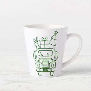 Outline Christmas truck Santa car front view Latte Mug