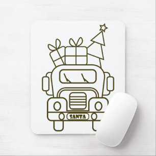 Outline Christmas truck Santa car front view Mouse Pad