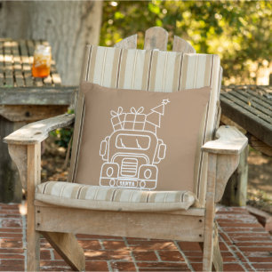 Outline Christmas truck Santa car front view Outdoor Pillow
