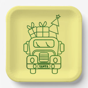 Outline Christmas truck Santa car front view Paper Plate