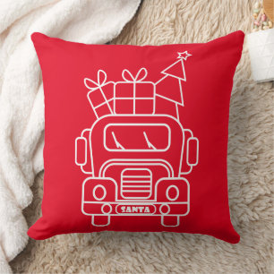 Outline Christmas truck Santa car front view Throw Pillow