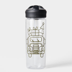 Outline Christmas truck Santa car front view Water Bottle