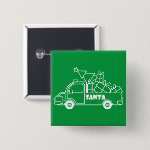 Outline Christmas truck Santa car side view 2 Inch Square Button