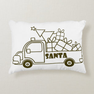 Outline Christmas truck Santa car side view Accent Pillow