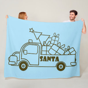 Outline Christmas truck Santa car side view Fleece Blanket