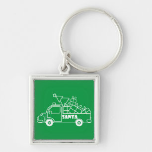 Outline Christmas truck Santa car side view Keychain