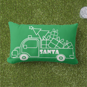 Outline Christmas truck Santa car side view Lumbar Pillow