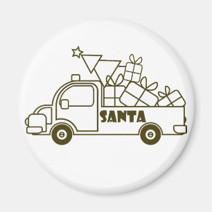 Outline Christmas truck Santa car side view Magnet