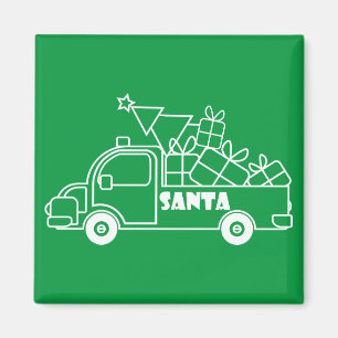 Outline Christmas truck Santa car side view Magnet
