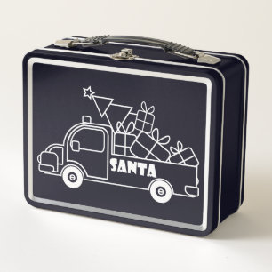 Outline Christmas truck Santa car side view Metal Lunch Box