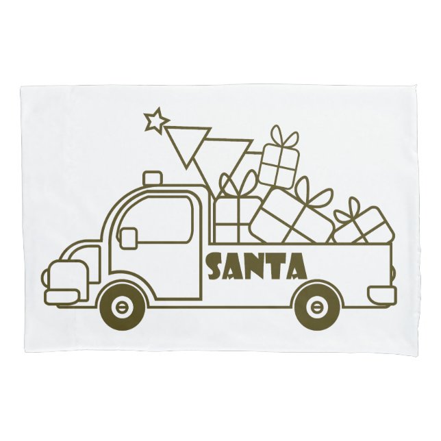 Outline Christmas truck Santa car side view Pillowcase (Front)