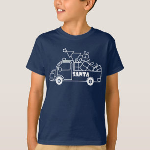Outline Christmas truck Santa car side view T-Shirt