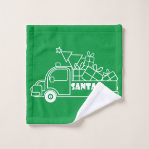 Outline Christmas truck Santa car side view Wash Cloth