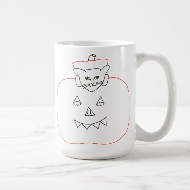 Outline Drawing Cat in a Pumpkin Halloween Mugs (Right)
