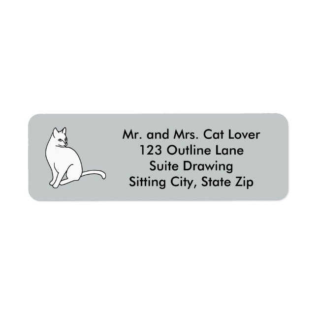 Outline Drawing Cat Sitting Address Labels (Front)