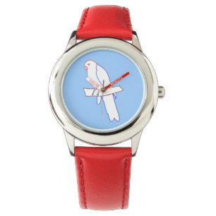 Outline drawing colourful parrot blue sky watch