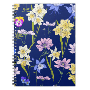 Outline floral seamless pattern with flowers in vi notebook