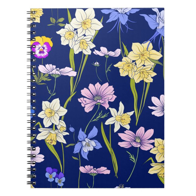 Outline floral seamless pattern with flowers in vi notebook (Front)