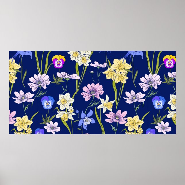 Outline floral seamless pattern with flowers in vi poster (Front)