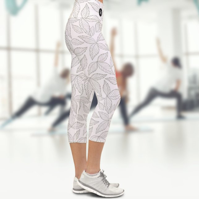 Outline Leaves Pattern | Name Initial Personalized Capri Leggings (Creator Uploaded)