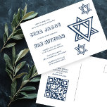OUTLINE LETTER STAR of DAVID Custom QR BAR Mitzvah Postcard<br><div class="desc">Perfect postcard to announce a bar or bat mitzvah! Hand made art for you with star of david design on the front and QR code on back side! FULLY CUSTOMIZABLE! Click on “Personalize” above to edit the text. Click "edit using design tool" to adjust the fonts, colours and placements and...</div>