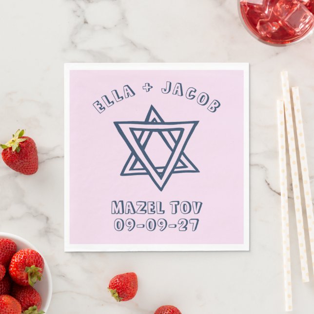 OUTLINE LETTERS STAR DAVID Custom JEWISH Wedding Napkin (Insitu)