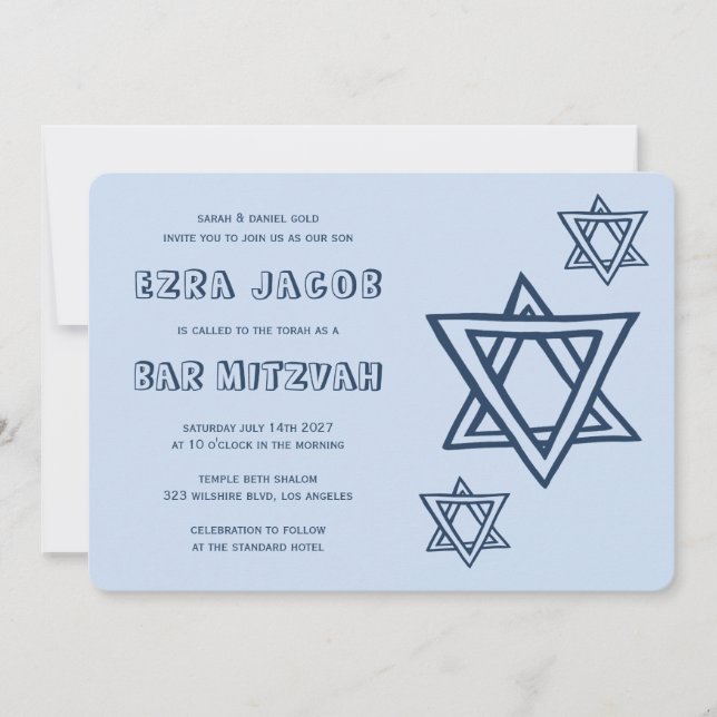 OUTLINE LETTERS STAR OF DAVID Custom BAR Mitzvah Invitation (Front)