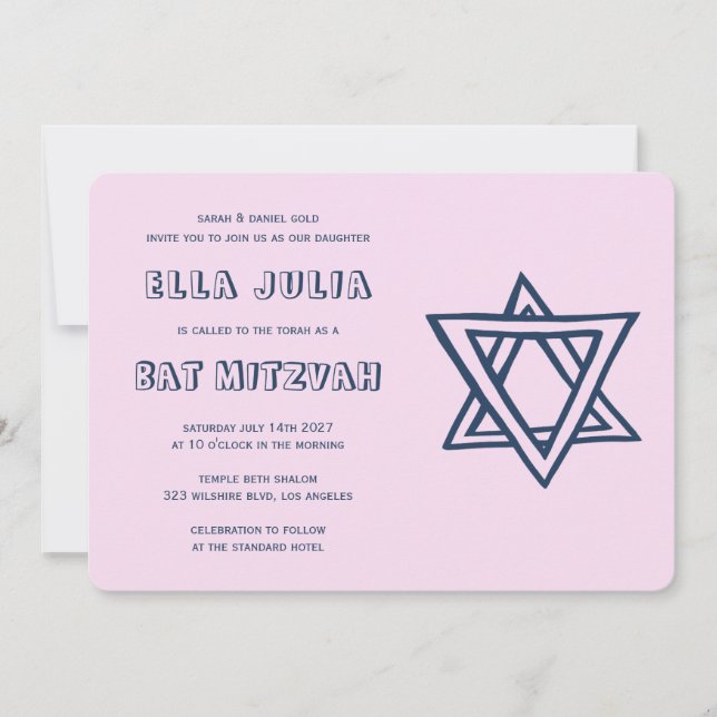 OUTLINE LETTERS STAR OF DAVID Custom Bat Mitzvah Invitation (Front)