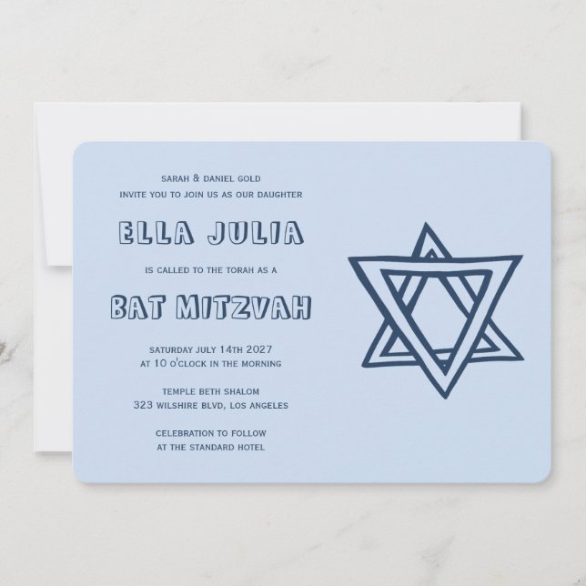 OUTLINE LETTERS STAR OF DAVID Custom Bat Mitzvah Invitation (Front)