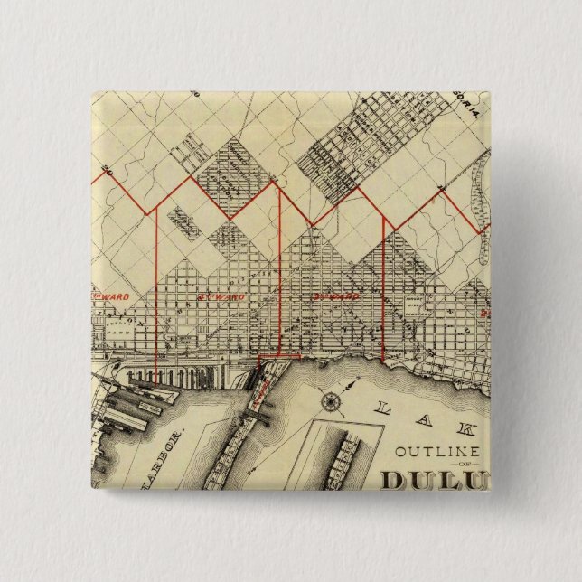 Outline Map of Duluth and Suburbs 2 Inch Square Button (Front)
