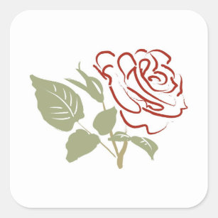 Outline of a Red Rose Square Sticker