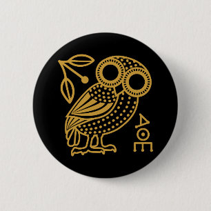 Outline of Athenian Owl from Ancient Greek 2 Inch Round Button