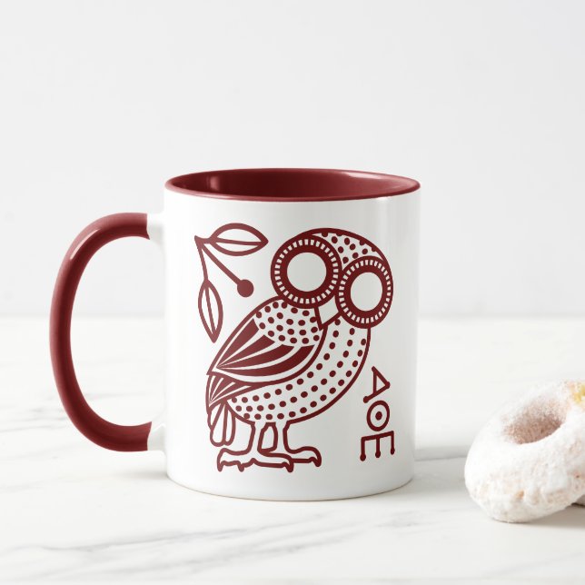 Outline of Athenian Owl from Ancient Greek Coin Mug (With Donut)