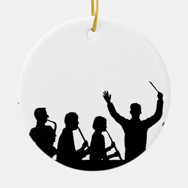 Outline of conductor and band black on white ceramic ornament (Front)