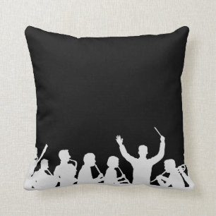 Outline of conductor and band white on black throw pillow
