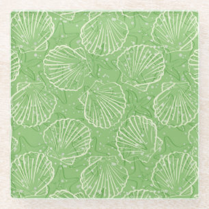 Outline seashells glass coaster