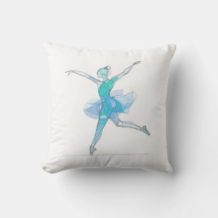 Outline Stroke Dancing Cyan Ballerina Studio Throw Pillow