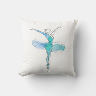Outline Stroke Dancing Green Blue Ballerina Decor Throw Pillow
