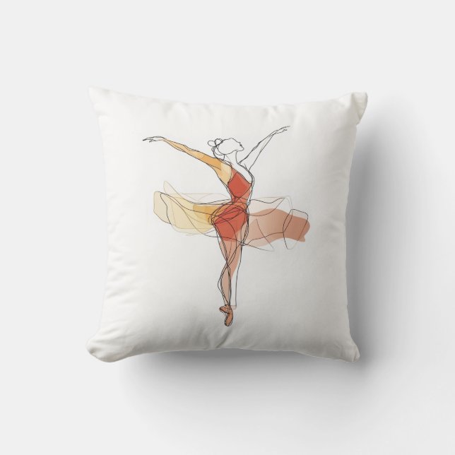 Outline Stroke Dancing Red Ballerina Studio Decor Throw Pillow (Front)