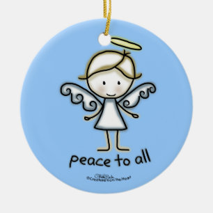 Outlined Angel-Peace to All Ceramic Ornament
